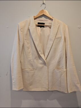 Lafayette 148 New York Cream Single-Button Notch Lapel Blazer Sz 16 Wool